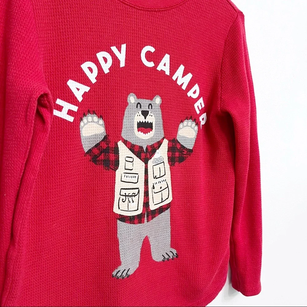 old navy | happy camper waffle knit thermal raglan tee red 5t